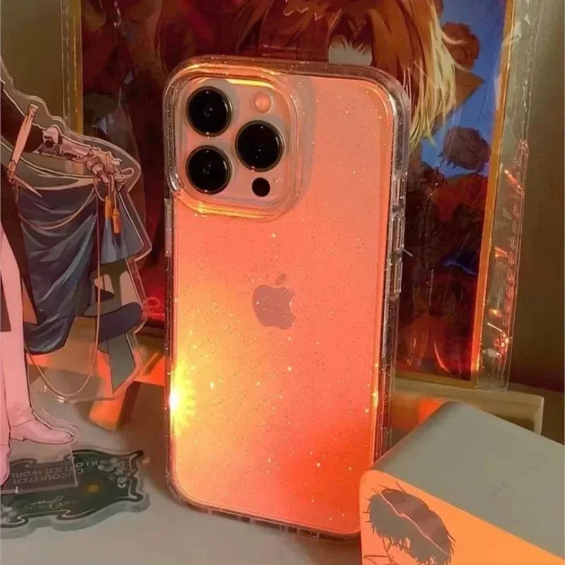 Pink Glitter Bling Clear Soft Case for IPhone 17 Air 16 15 14 13 12 11 Pro Max Plus 17Pro 16Pro 16e I Phone Women Fundas Cover