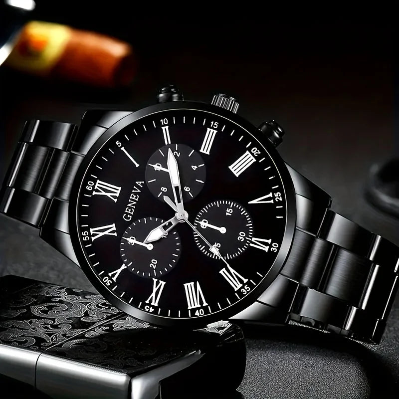 4pcs/1pcs fashionable men's quartz watch - stainless steel strap, round zinc alloy case, electronic sports