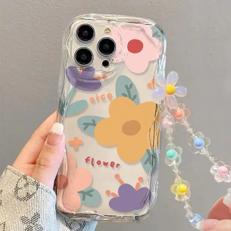 Clear Floral Print Wavy Edge iPhone Case