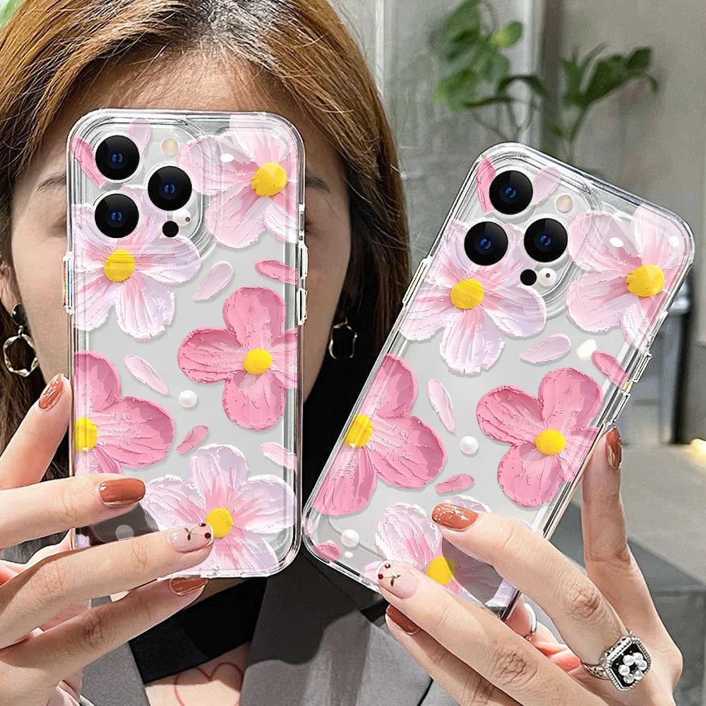 Pink Peach Flower Clear iPhone Case