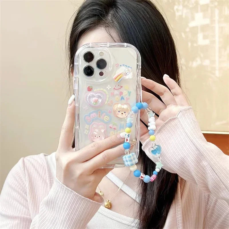 Korean 3D Bear Lanyard Clear iPhone Case