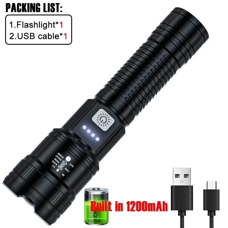 Tactical LED Flashlight 2000LM – USB Rechargeable Torch