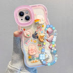 Bead Bracelet Chain Phone Holder Case For iPhone 15 16 17 14 13 12 11 Pro Max Plus XS XR 3D Rainbow Bracket Holder Stand Cover