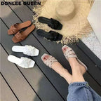 Plussize women's shoes with flat heel summer new style knitted flip-flops flat front slip-on sandals for women Casual beachshoes
