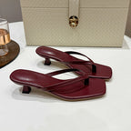 Brand Square Toe Flip Flops For Women Luxury High-end Leather Fashion Sandal Summer Clip Toe Comfort Low Heel Slides Casual Shoe