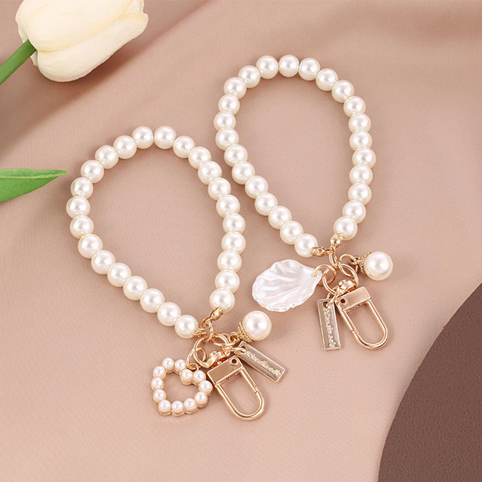 Pearl Bead Shell Keychain Charm for Women
