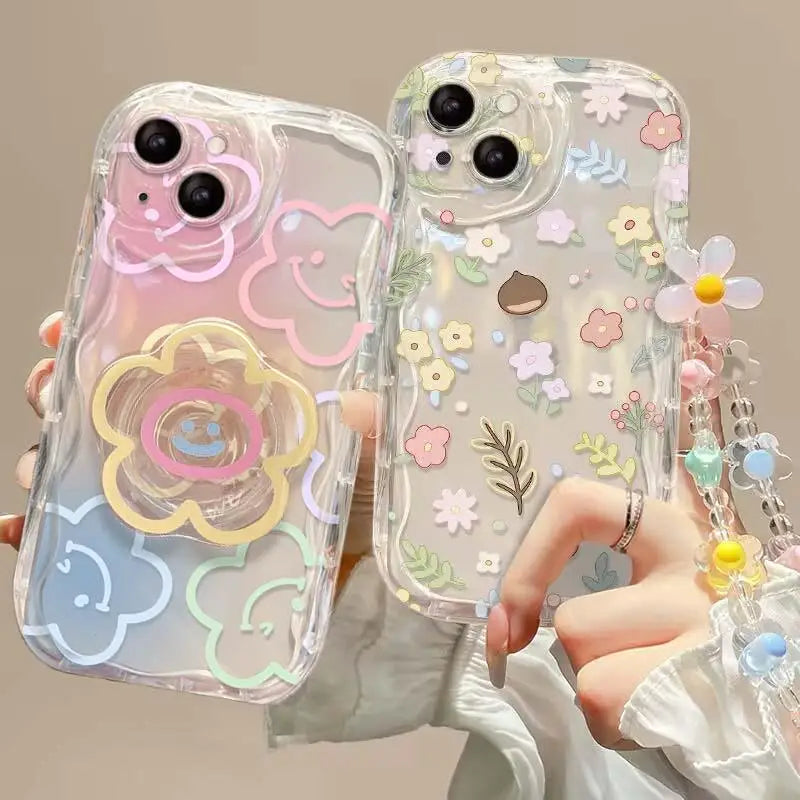 Clear Floral Print Wavy Edge iPhone Case