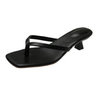 Brand Square Toe Flip Flops For Women Luxury High-end Leather Fashion Sandal Summer Clip Toe Comfort Low Heel Slides Casual Shoe