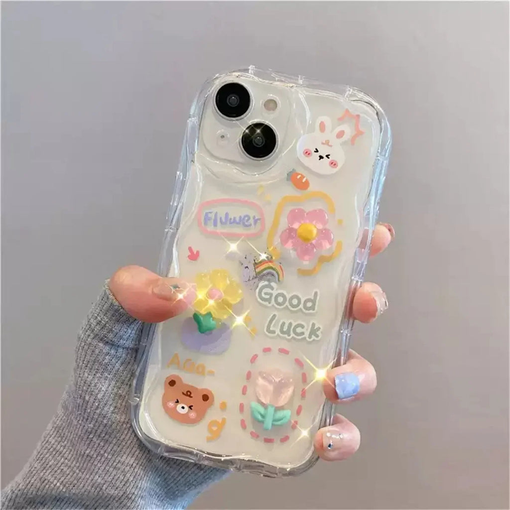 Korean 3D Bear Lanyard Clear iPhone Case