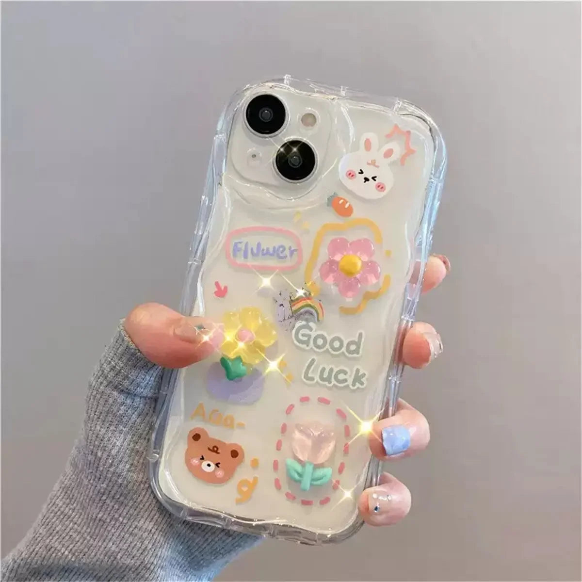 Korean 3D Bear Lanyard Clear iPhone Case