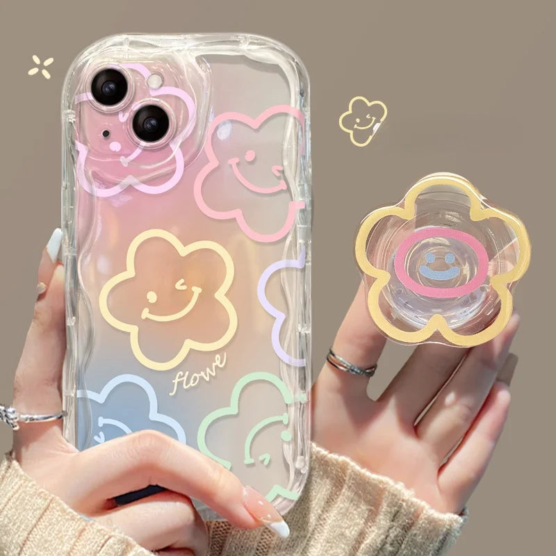 Clear Floral Print Wavy Edge iPhone Case