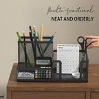 3-Compartment Mesh Desk Organizer with Pen Holder