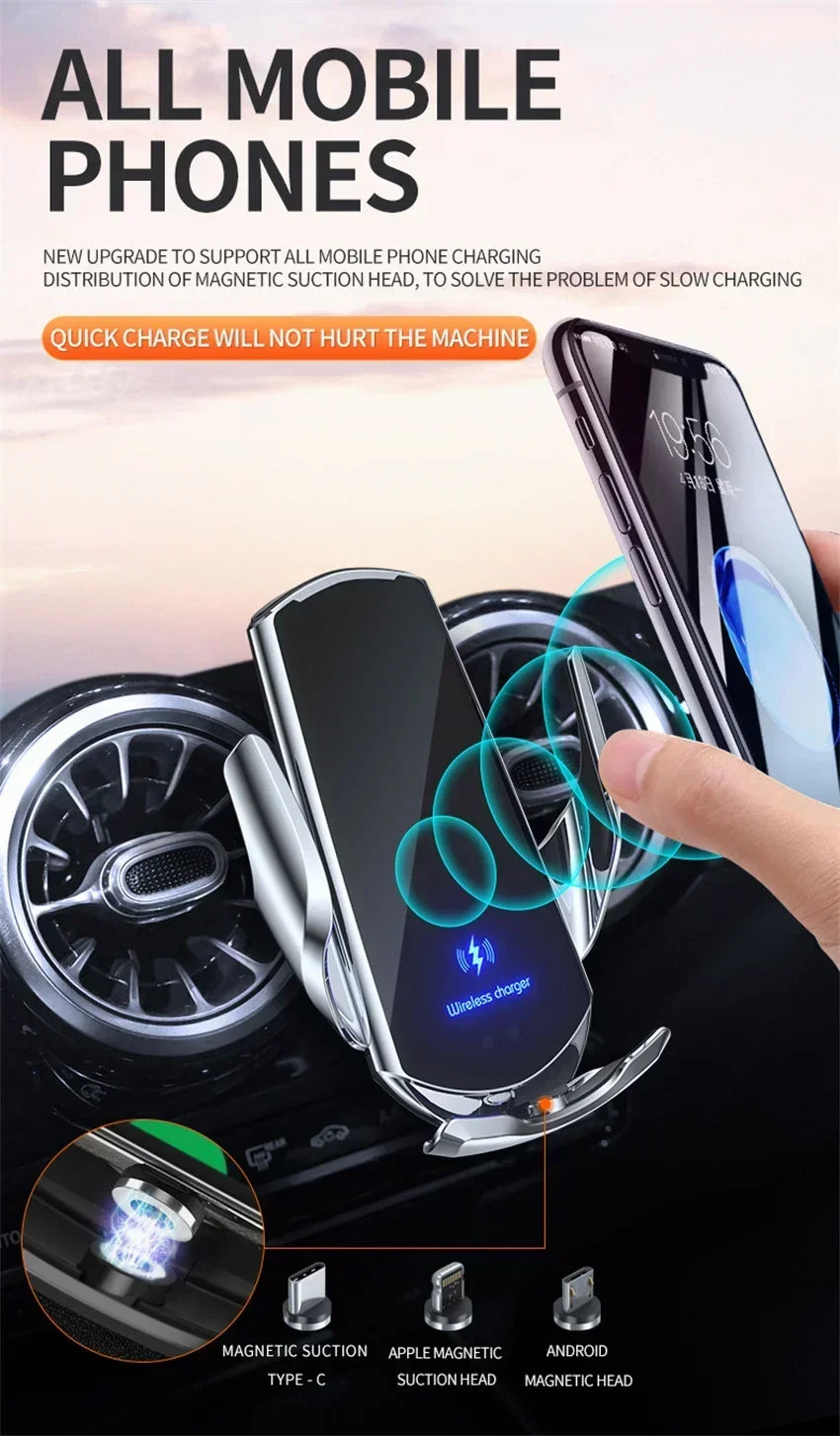VIKEFON 15W Wireless Car Charger Mount Automatic Phone Holder for iPhone Samsung Fast Charging Magnetic Infrared Induction