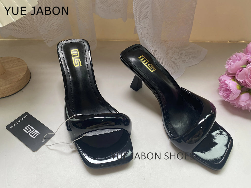 Green Silver High Heel Slippers Women Open Toe Slingback Sandals Female Pumps Square Toe Summer Simple Designer Heeled Sandals