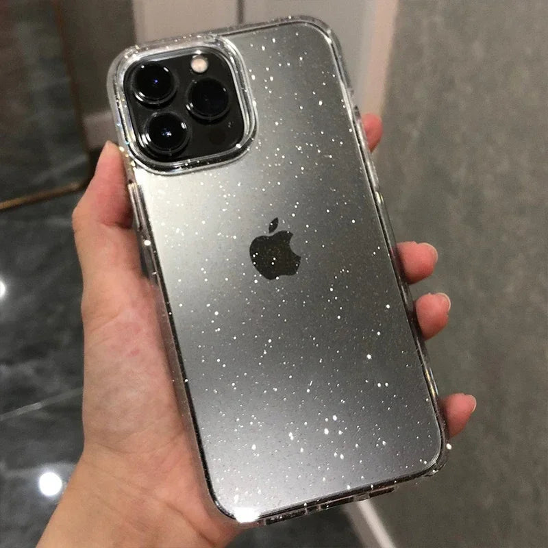 Pink Glitter Bling Clear Soft Case for IPhone 17 Air 16 15 14 13 12 11 Pro Max Plus 17Pro 16Pro 16e I Phone Women Fundas Cover