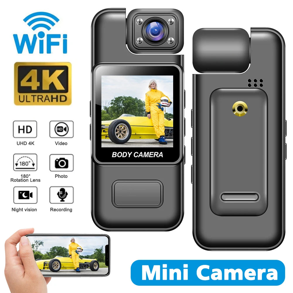 4K Ultra HD Wifi Camera Digital Video Mini Portable Handheld Law Enforcement Recorder 180° Rotatable Lens Outdoor Sports Camera