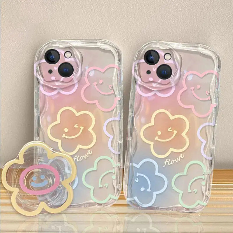 Clear Floral Print Wavy Edge iPhone Case