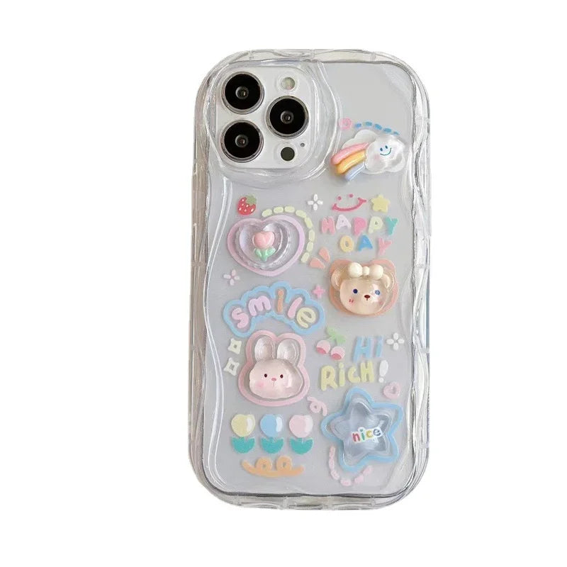 Korean 3D Bear Lanyard Clear iPhone Case
