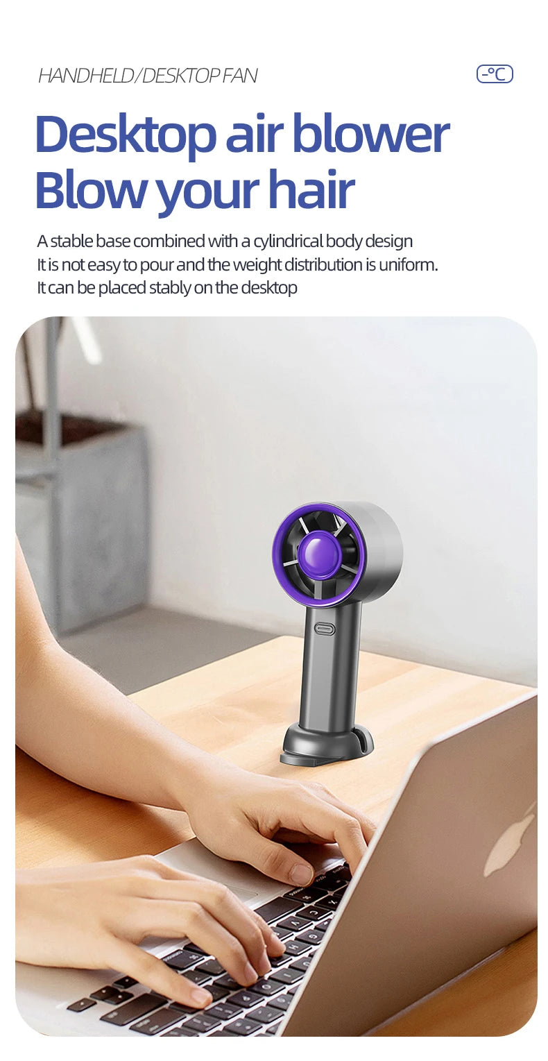 Mini Handheld Fan With Power Display 100 Wind Speeds  Personal Highspeed Fan Rechargeable Mute Handheld Fan Air Calculating Fan