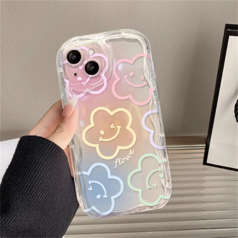 Clear Floral Print Wavy Edge iPhone Case