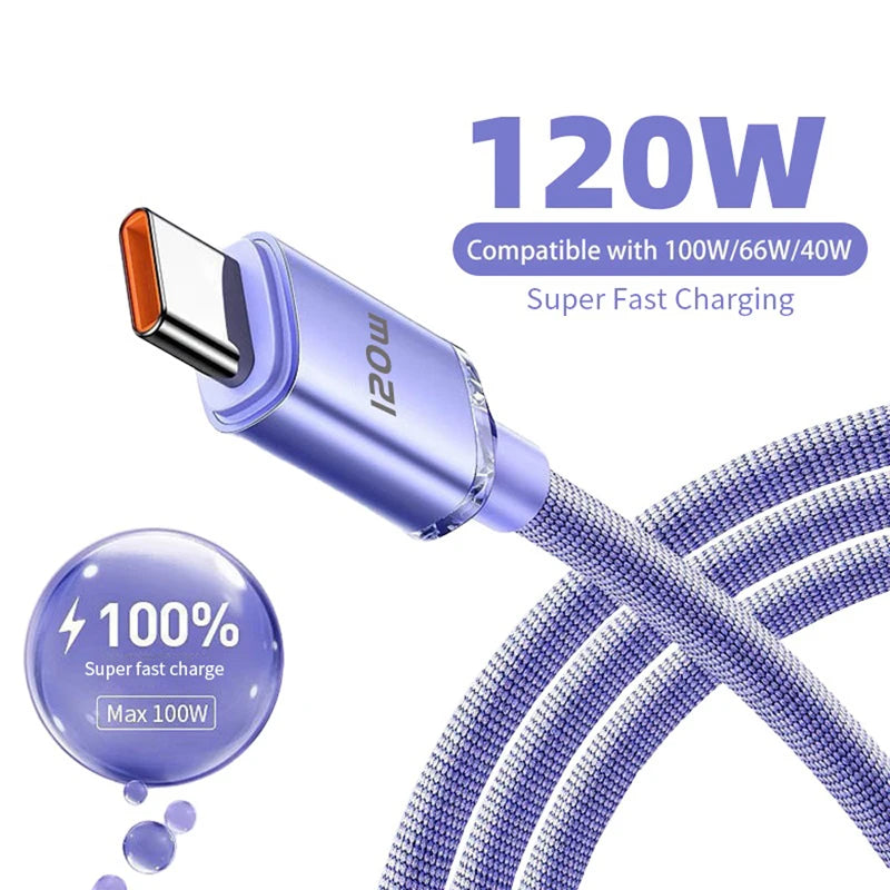 120W USB-C to USB-C Fast Charging Cable for Samsung & Android