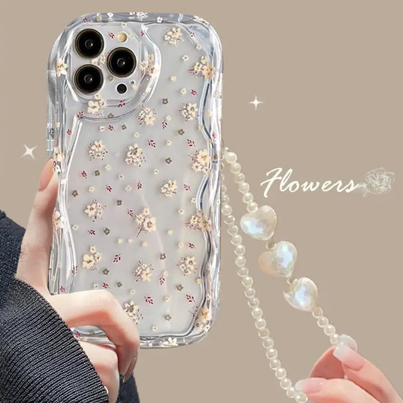 Clear Floral Print Wavy Edge iPhone Case