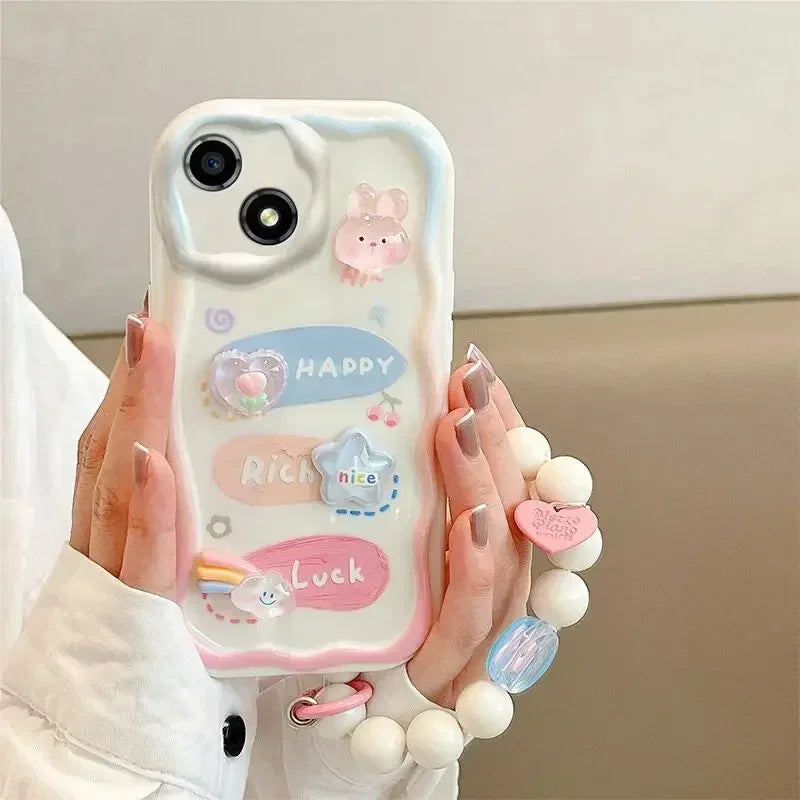 Korean 3D Bear Lanyard Clear iPhone Case