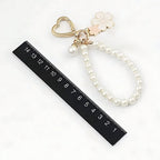 Lovely Cherry Blossoms Fan Keychain Pearl Chain Pendant Women Car Key Ring Headphone Case Charms Bag Decor Accessories