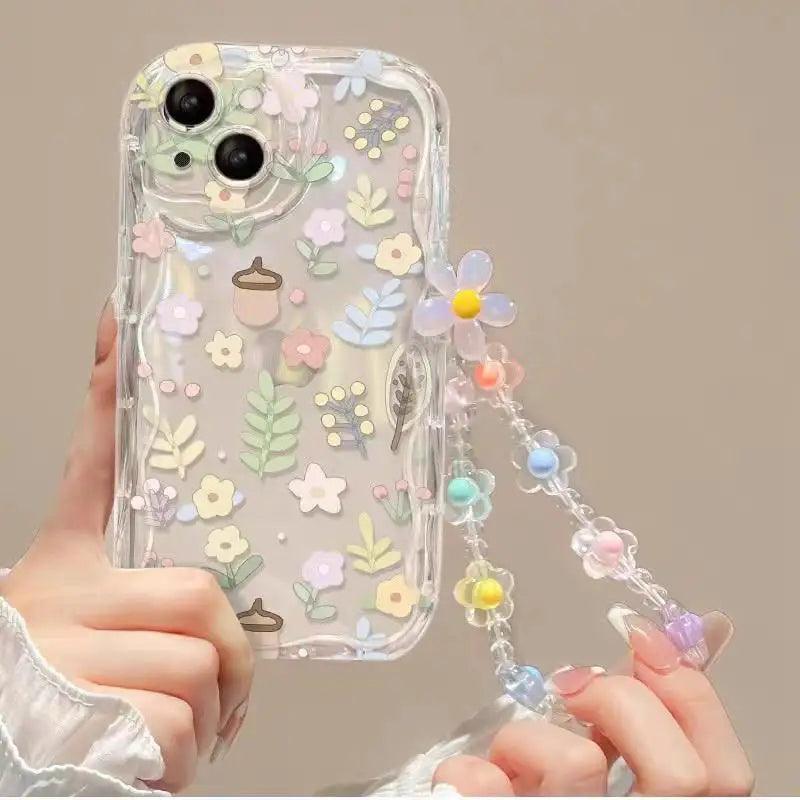 Clear Floral Print Wavy Edge iPhone Case