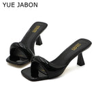 Green Silver High Heel Slippers Women Open Toe Slingback Sandals Female Pumps Square Toe Summer Simple Designer Heeled Sandals
