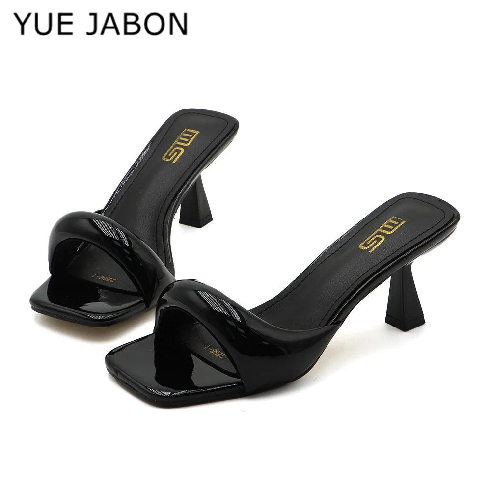 Green Silver High Heel Slippers Women Open Toe Slingback Sandals Female Pumps Square Toe Summer Simple Designer Heeled Sandals