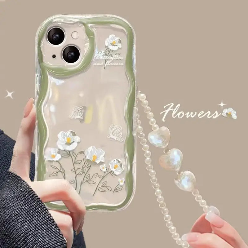 Clear Floral Print Wavy Edge iPhone Case