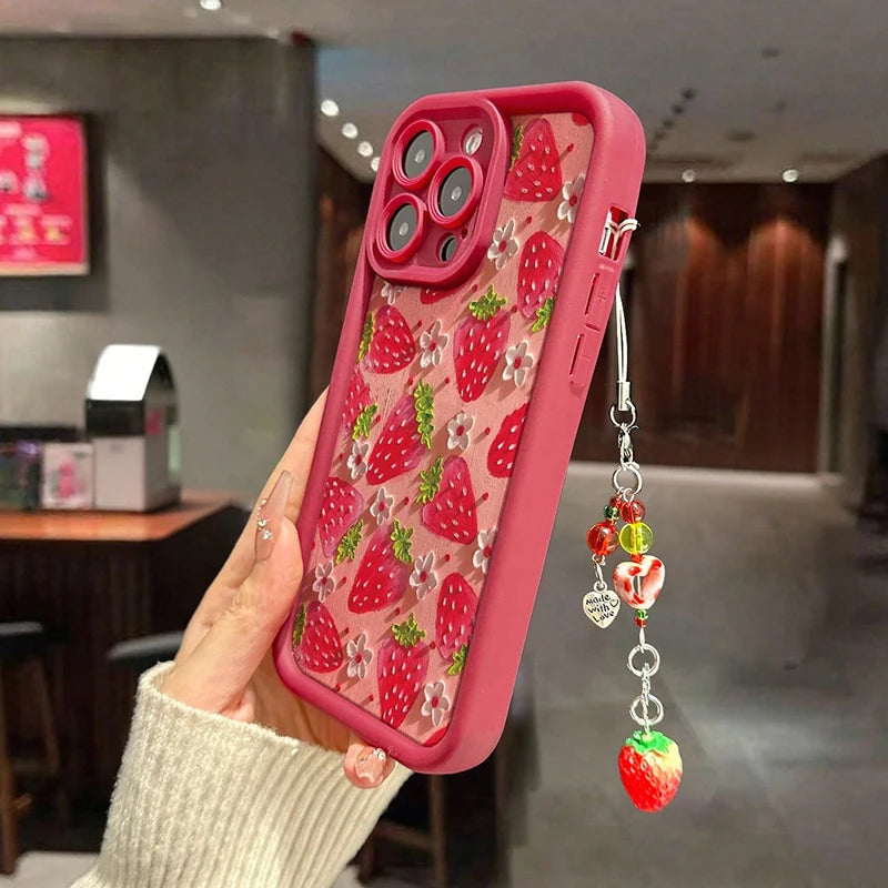 Flower Strawberry Wrist Strap iPhone Case
