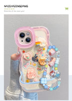 Bead Bracelet Chain Phone Holder Case For iPhone 15 16 17 14 13 12 11 Pro Max Plus XS XR 3D Rainbow Bracket Holder Stand Cover
