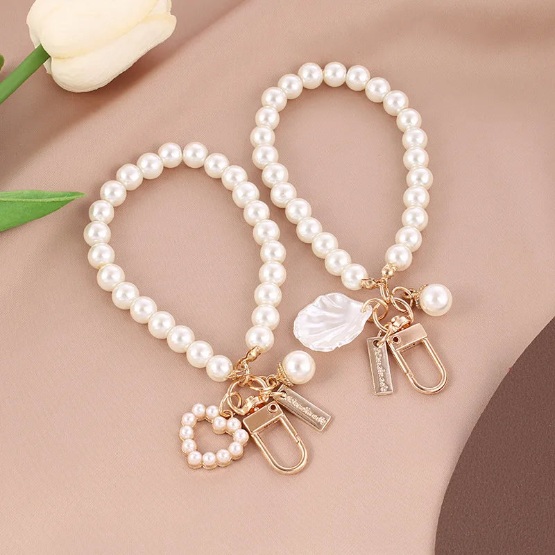 Pearl Bead Shell Keychain Charm for Women