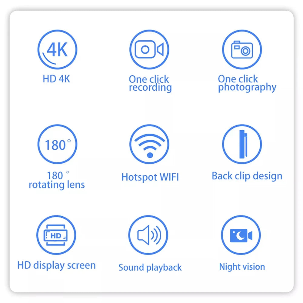 4K Ultra HD Wifi Camera Digital Video Mini Portable Handheld Law Enforcement Recorder 180° Rotatable Lens Outdoor Sports Camera