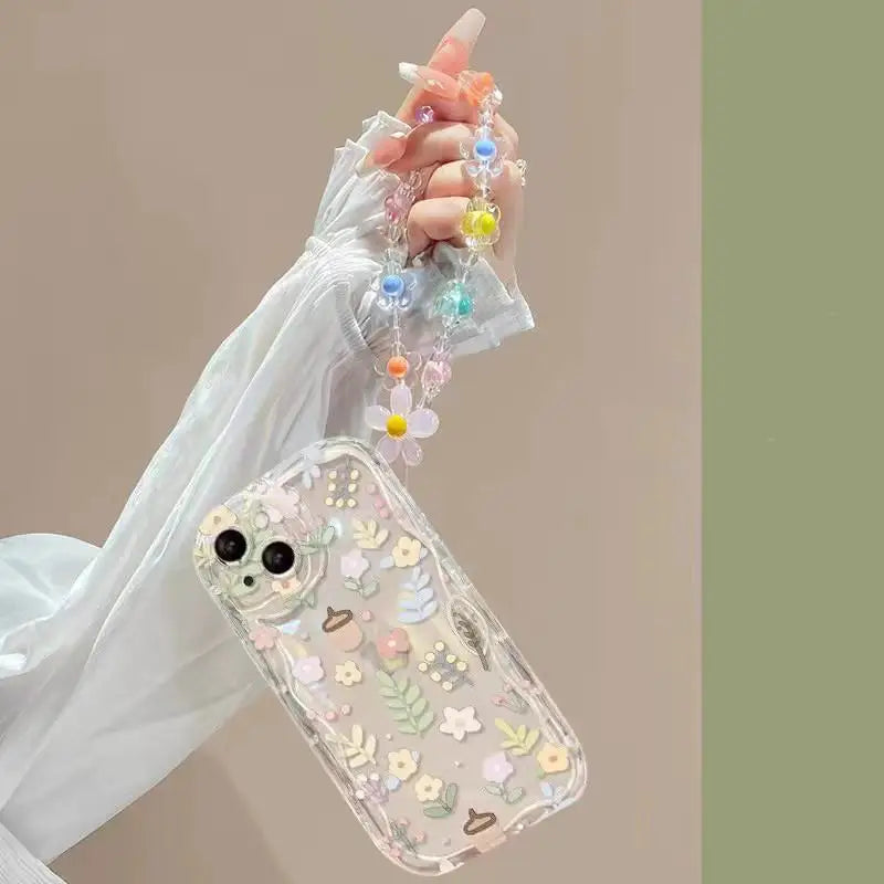 Clear Floral Print Wavy Edge iPhone Case