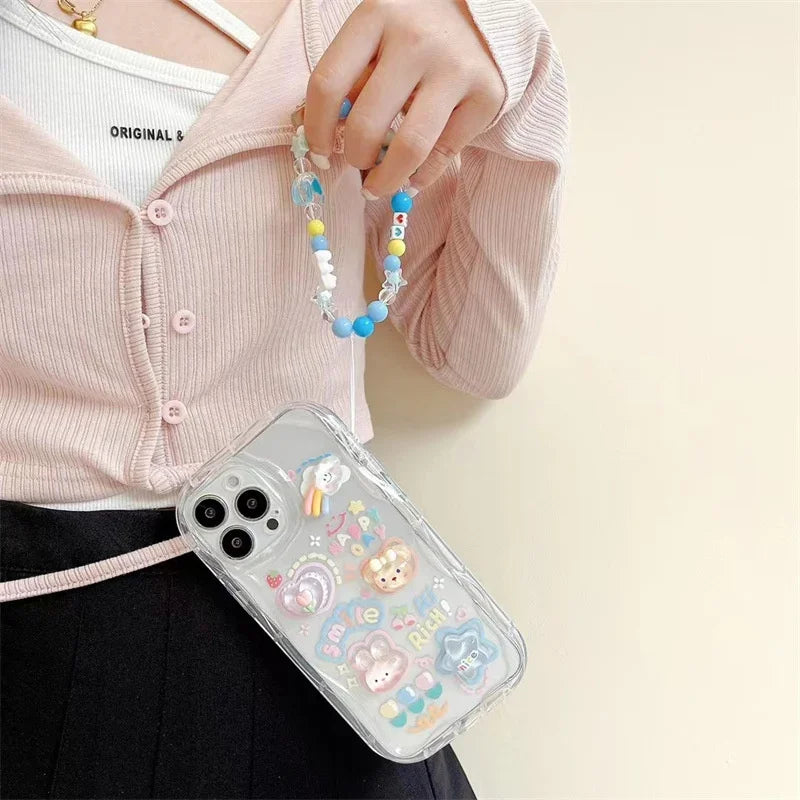 Korean 3D Bear Lanyard Clear iPhone Case