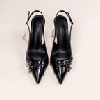 Fashionable Pointed Toe Shallow Mouth New High-heeled Shoes Summer Elegant Buckle Decorated Stiletto Black Women's Shoes NO:602