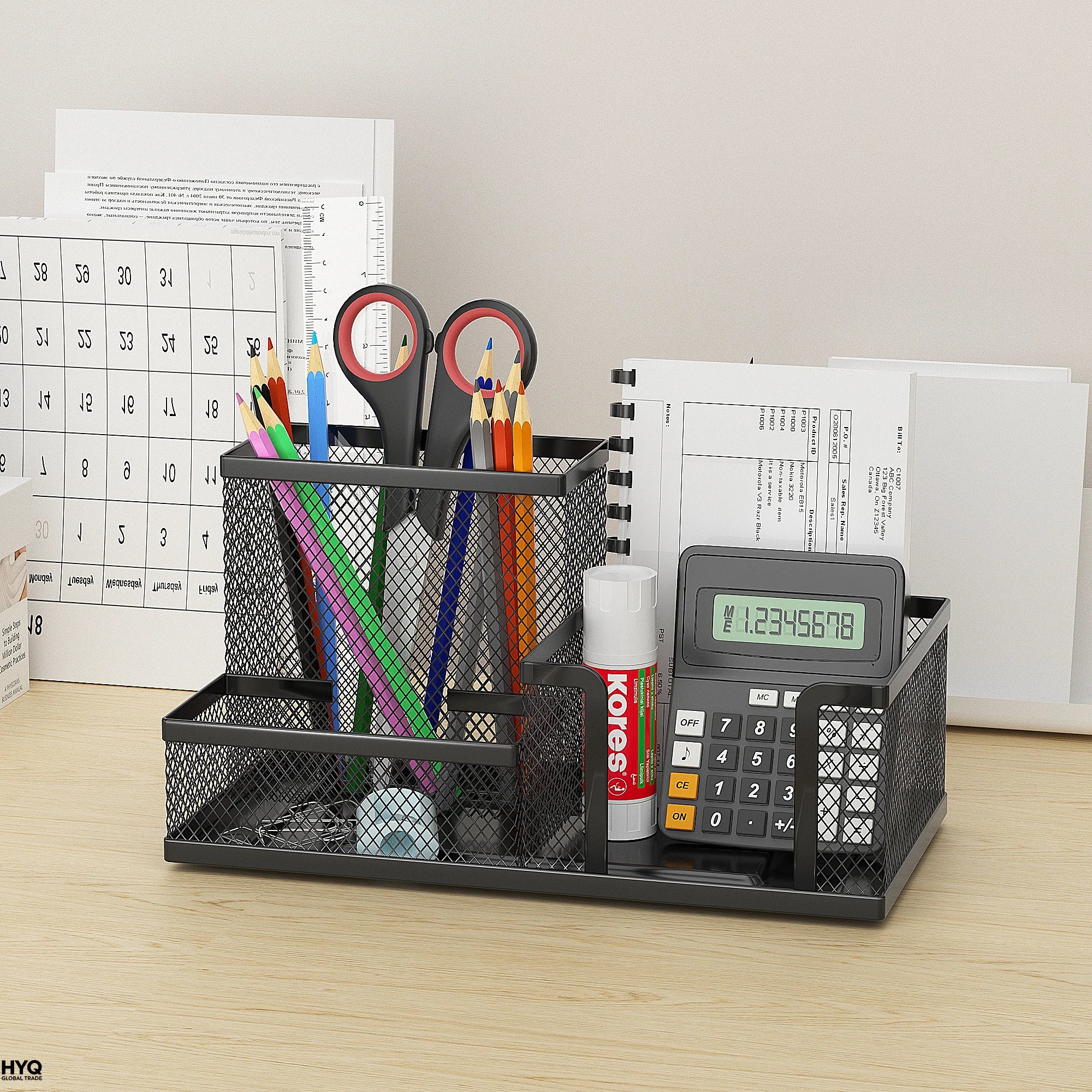3-Compartment Mesh Desk Organizer with Pen Holder