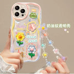 3D Cartoon Flower iPhone Case with Wrist Chain