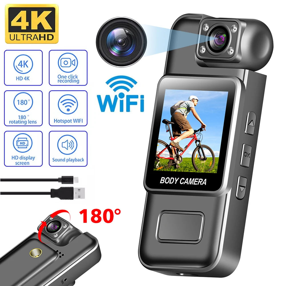 4K Ultra HD Wifi Camera Digital Video Mini Portable Handheld Law Enforcement Recorder 180° Rotatable Lens Outdoor Sports Camera