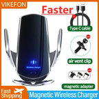 VIKEFON 15W Wireless Car Charger Mount Automatic Phone Holder for iPhone Samsung Fast Charging Magnetic Infrared Induction