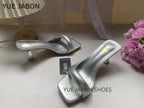Green Silver High Heel Slippers Women Open Toe Slingback Sandals Female Pumps Square Toe Summer Simple Designer Heeled Sandals