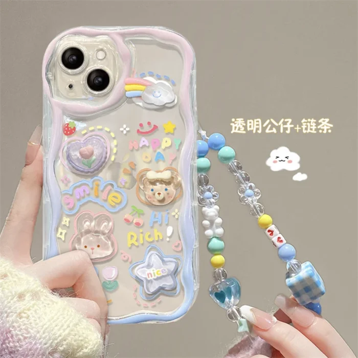 Korean 3D Bear Lanyard Clear iPhone Case