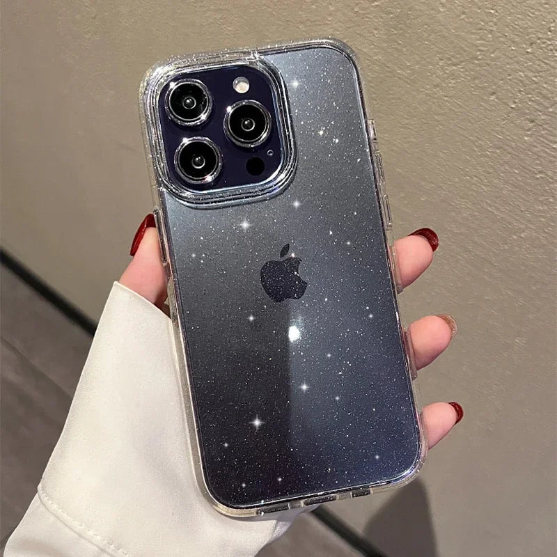 Pink Glitter Bling Clear Soft Case for IPhone 17 Air 16 15 14 13 12 11 Pro Max Plus 17Pro 16Pro 16e I Phone Women Fundas Cover