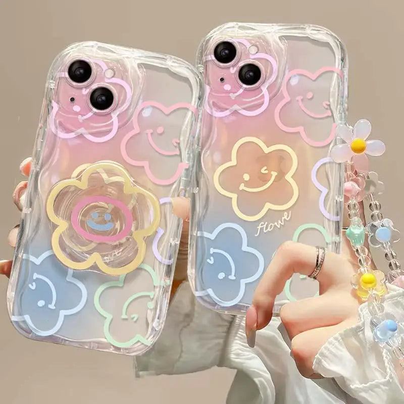 Clear Floral Print Wavy Edge iPhone Case