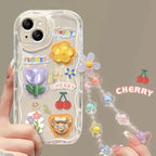 3D Cartoon Flower iPhone Case with Wrist Chain