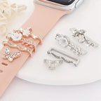 4pcs Butterfly Flower Watchband Ring Loops Nails Studs, Cute Rhinestone Watch Strap Charms Decorations For Iwatch Watchband
