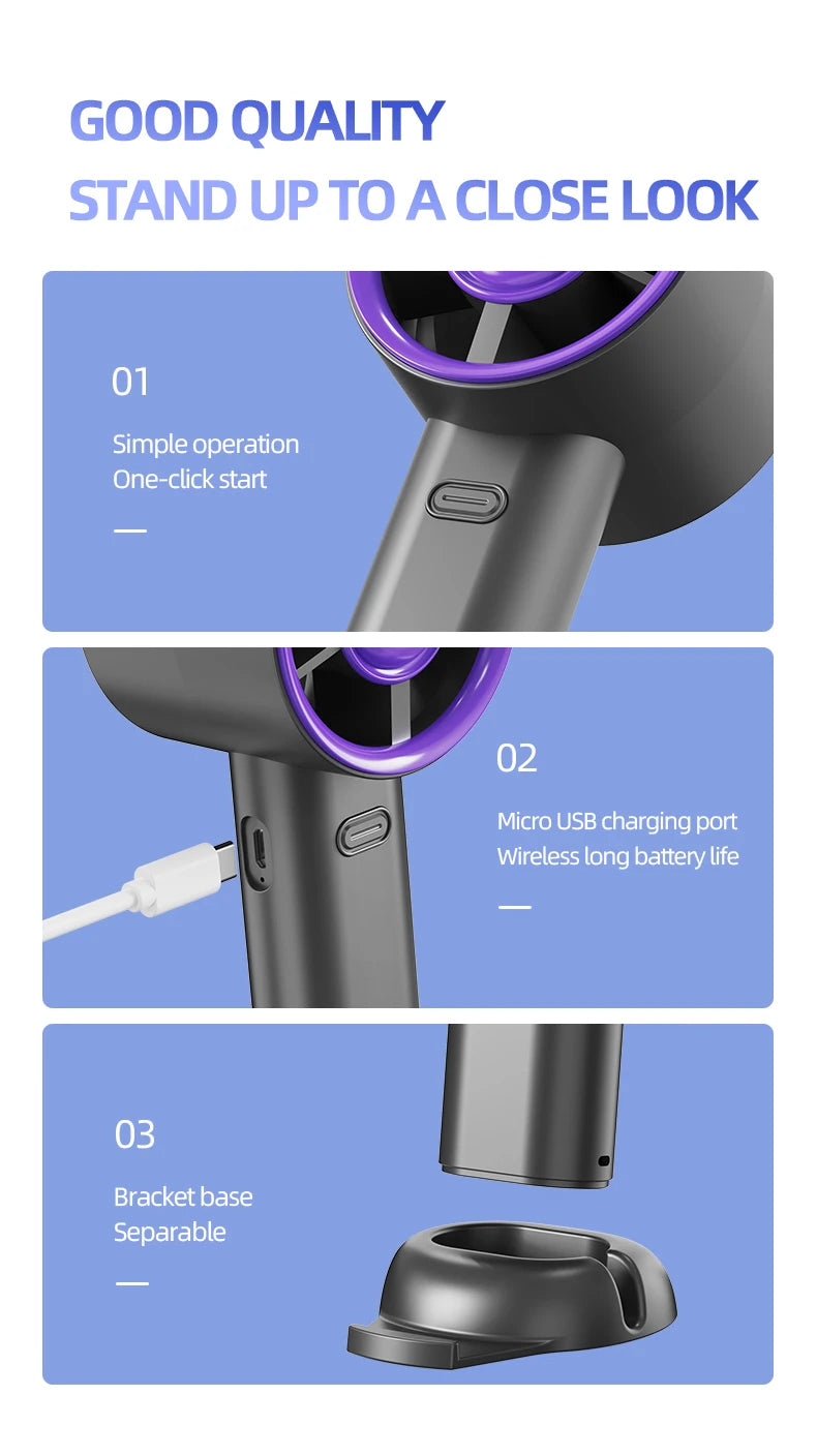 Mini Handheld Fan With Power Display 100 Wind Speeds  Personal Highspeed Fan Rechargeable Mute Handheld Fan Air Calculating Fan